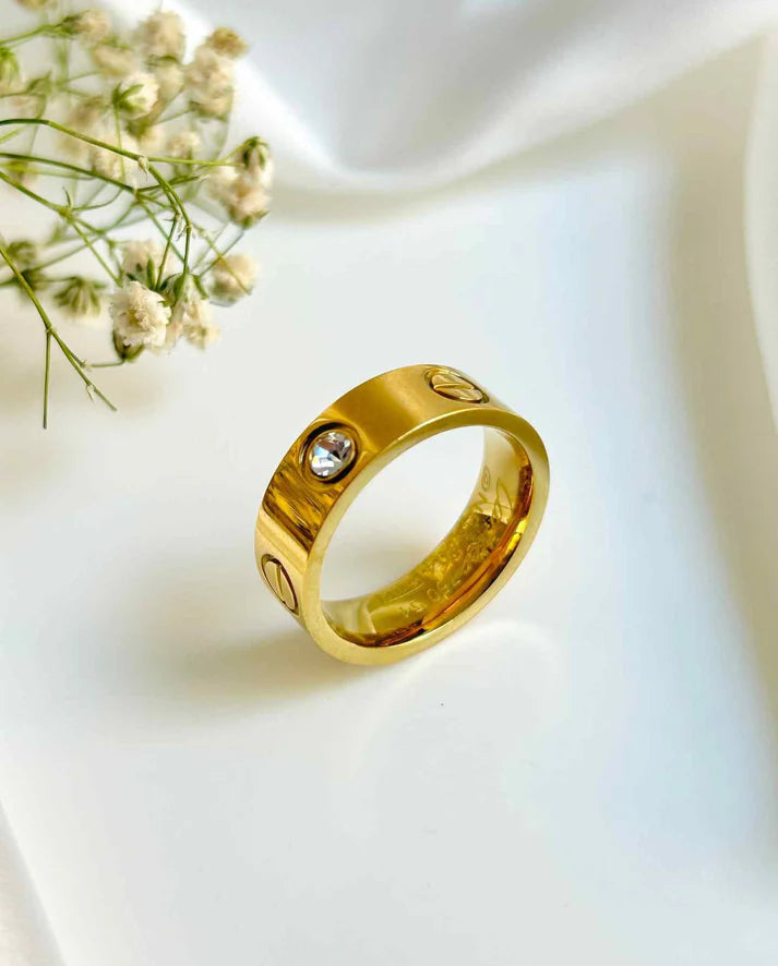 Golden Stone Ring For Girls – Stainless Steel