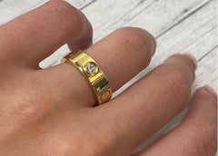 Golden Stone Ring For Girls – Stainless Steel