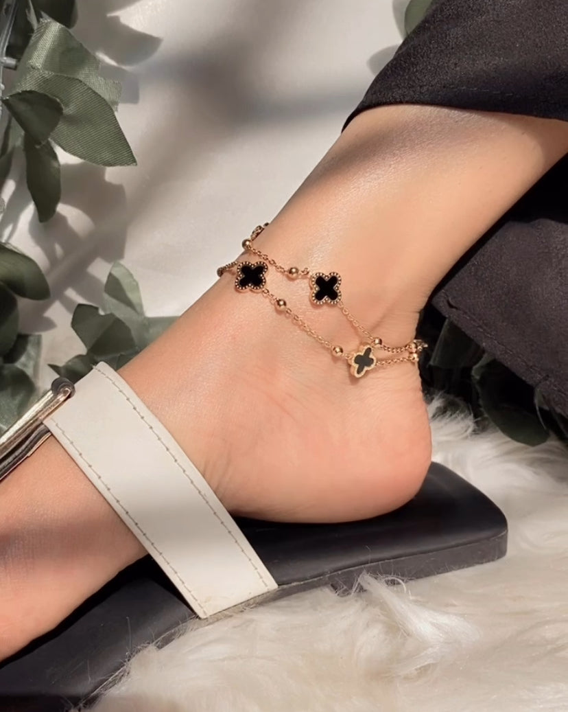 Fashion Clover Titanium Steel Double layer Anklet