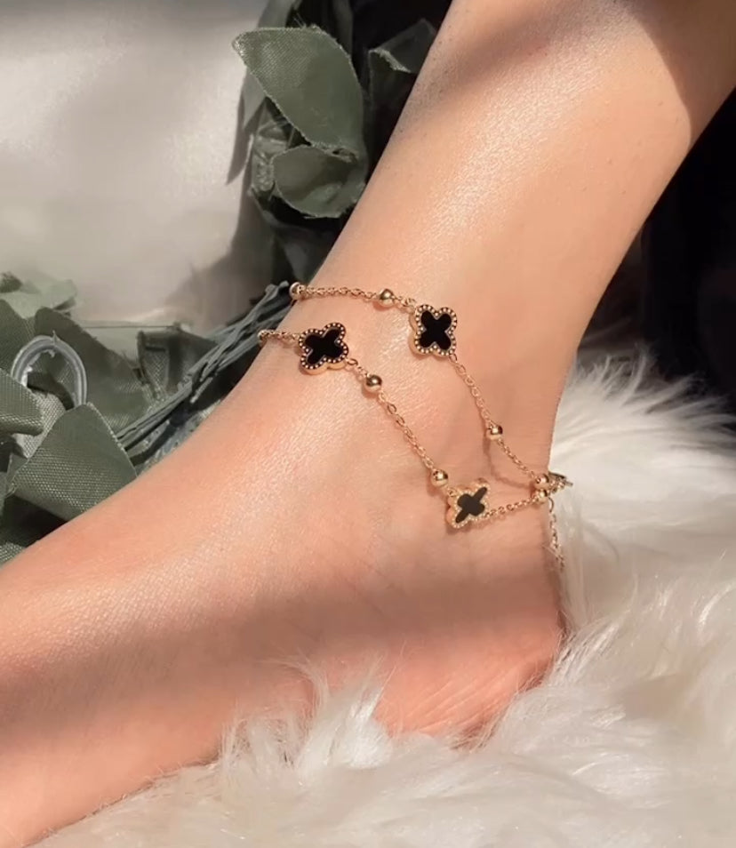 Fashion Clover Titanium Steel Double layer Anklet